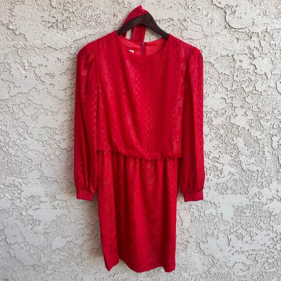 Vtg Kevin Stuart Blouson Dress Red Metallic Size 10 - Picture 1 of 5